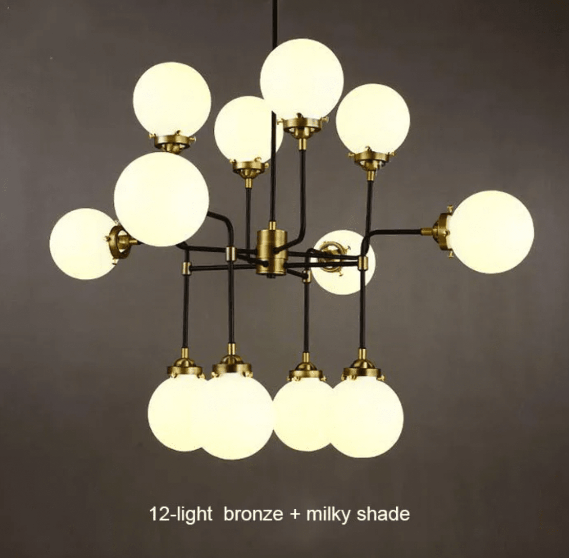 Molecule Chandelier Marie Antonette 12 Globe Heads Milky Finish Globe Lamp shade 