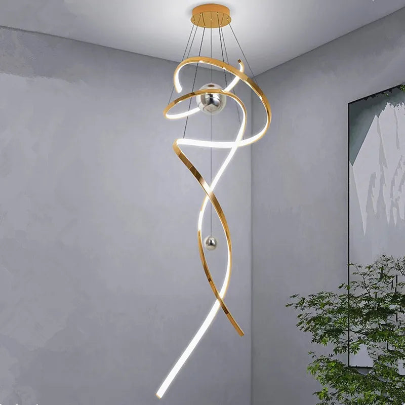 Stainless steel stair chandelier, gold/rose gold villa luxury chandelier, H80/H120/H180CM, RC dimming, customizable size Marie Antonette 