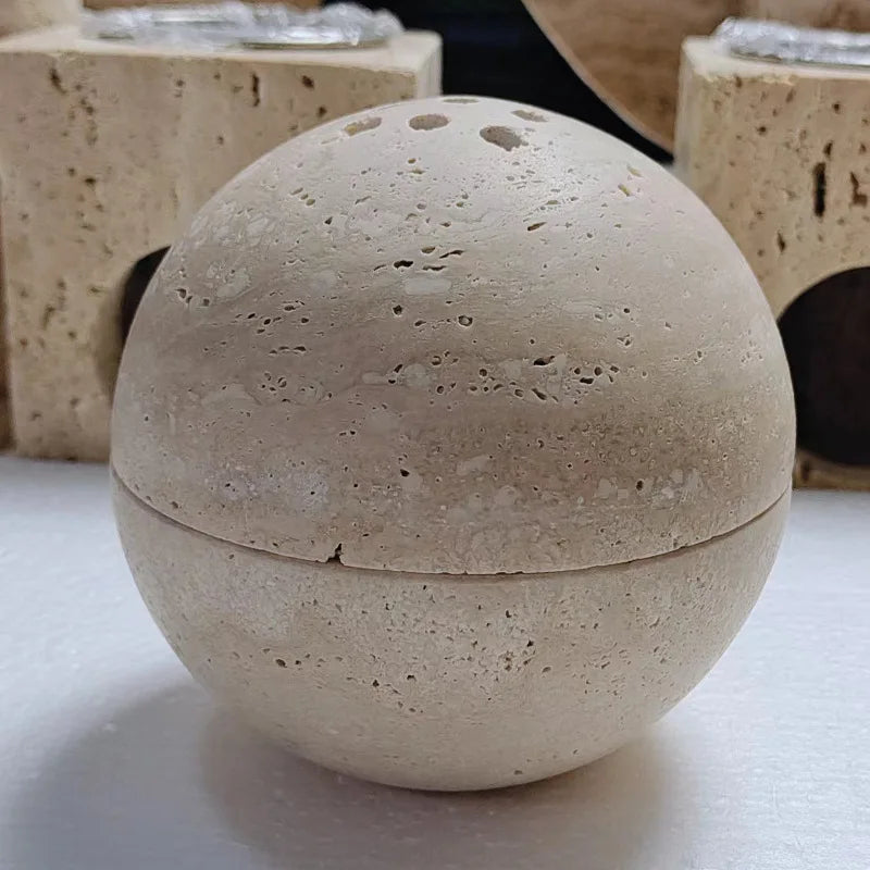 Natural Travertine Stone Sphere Incense Burner | Mubkhar Incense Burner incense burner home decor Shop Marie Antonette 