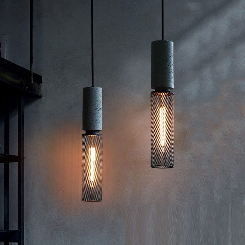 Urban Loft Pendant (Loft Style Industrial Pendant Light Fixtures with a Cement Base and Metal Lampshade) industrial lighting, stairslighting Marie Antonette 