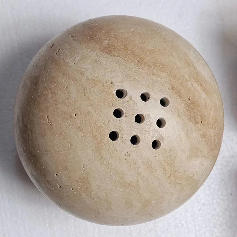 Natural Travertine Stone Sphere Incense Burner | Mubkhar Incense Burner incense burner home decor Shop Marie Antonette 