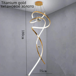 Stainless steel stair chandelier, gold/rose gold villa luxury chandelier, H80/H120/H180CM, RC dimming, customizable size Marie Antonette Titanium gold D45cm x H100cm 3000Kelvin