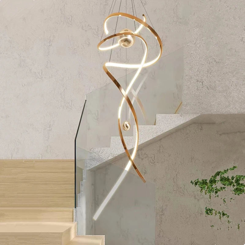 Stainless steel stair chandelier, gold/rose gold villa luxury chandelier, H80/H120/H180CM, RC dimming, customizable size Marie Antonette 