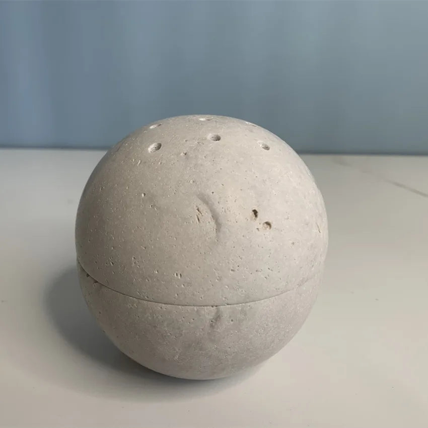 Natural Travertine Stone Sphere Incense Burner | Mubkhar Incense Burner incense burner home decor Shop Marie Antonette 