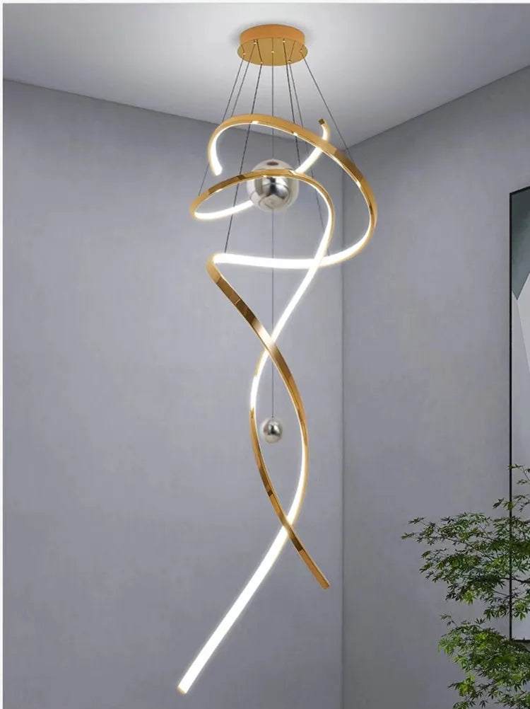 Stainless steel stair chandelier, gold/rose gold villa luxury chandelier, H80/H120/H180CM, RC dimming, customizable size Marie Antonette 