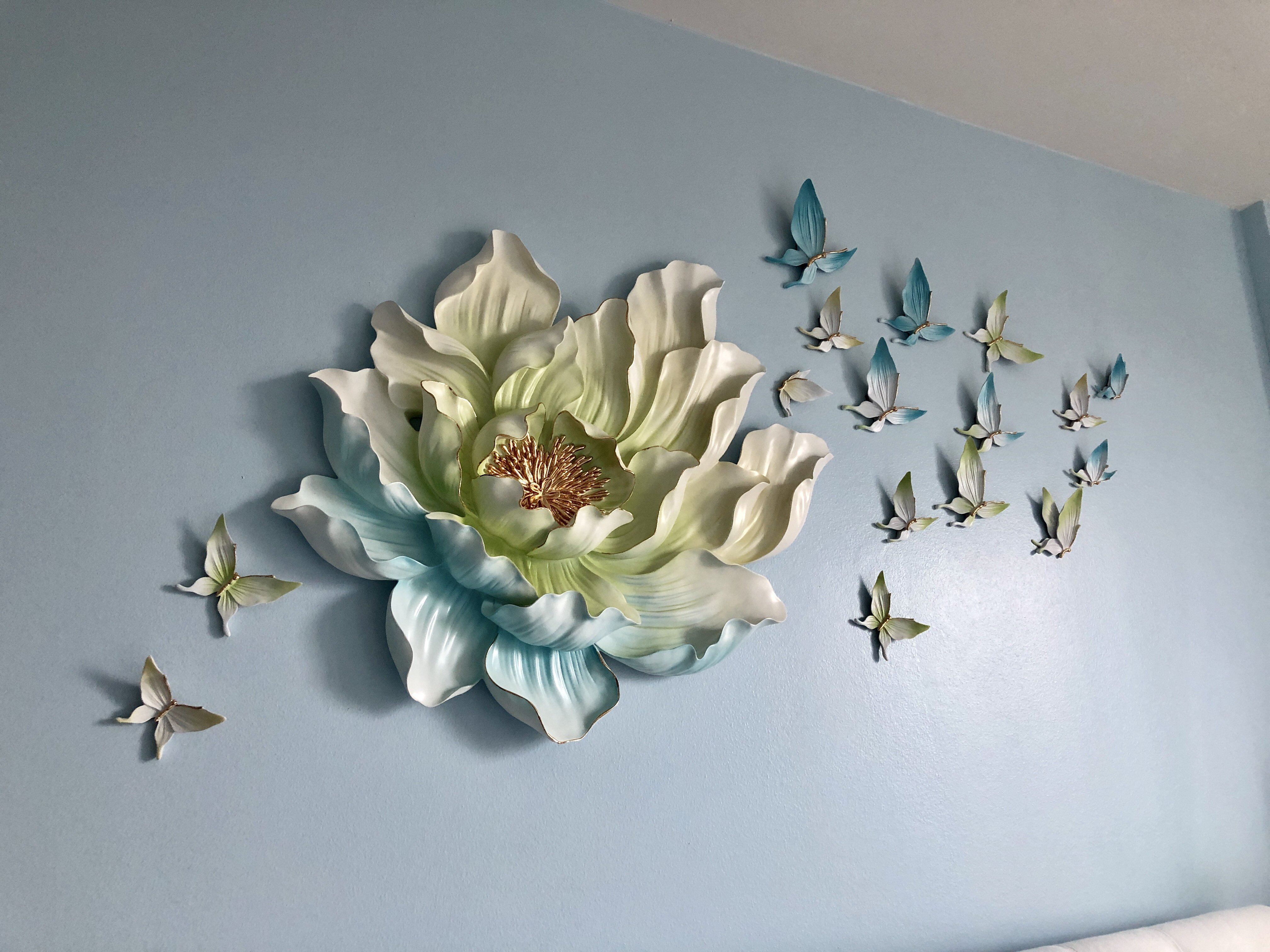 3D Flower+Butterfly Resin Wall Decor Marie Antonette 