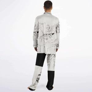 Japanese Pajama Inspired from Japanese dance-drama Men's Satin Pajamas - AOP Subliminator 