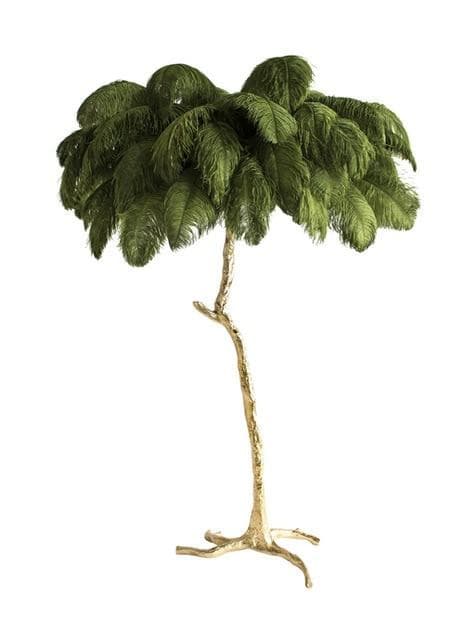 Hollywood Regency Brass Ostrich Feather Lamp floorlamp Marie Antonette Forest Green Small W110cm H160cm 