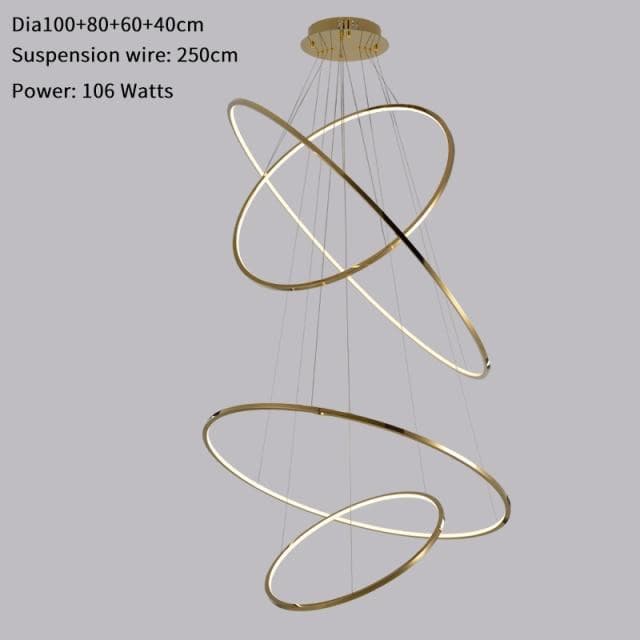 Solei Anneaux LED Marie Antonette 100x80x60x40cm 0-10V Dimmable Chrome chandelier, Warm white light