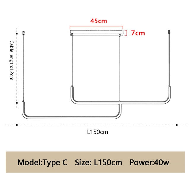 Ligne LED Suspension Light Marie Antonette L150cm (59.05") Gold frame Warm white