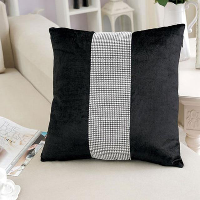 Decorative Pillow Case Flannel Diamond Patckwork Modern Simple Throw Cover Pillowcase Party Hotel Home Textile 45cm*45cm Marie Antonette Black 