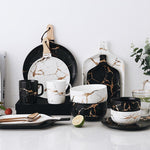 Best Gold Marble Glazes Ceramic Party Tableware Set Porcelain Breakfast Plates Dishes Noodle Bowl Coffee Mug Cup For Decoration Marie Antonette 