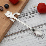 Cute Cat Teaspoons Stainless Steel Cartoon Cat spoons Creative Ice Cream Dessert Long Handle Coffee&Tea Spoon Tableware Colors Marie Antonette Silver 