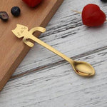 Cute Cat Teaspoons Stainless Steel Cartoon Cat spoons Creative Ice Cream Dessert Long Handle Coffee&Tea Spoon Tableware Colors Marie Antonette Gold 