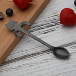 Cute Cat Teaspoons Stainless Steel Cartoon Cat spoons Creative Ice Cream Dessert Long Handle Coffee&Tea Spoon Tableware Colors Marie Antonette Black 